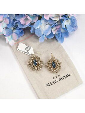 Alexis Bittar Gold Navette Starburst Crystal Large Drop Earrings NWT
